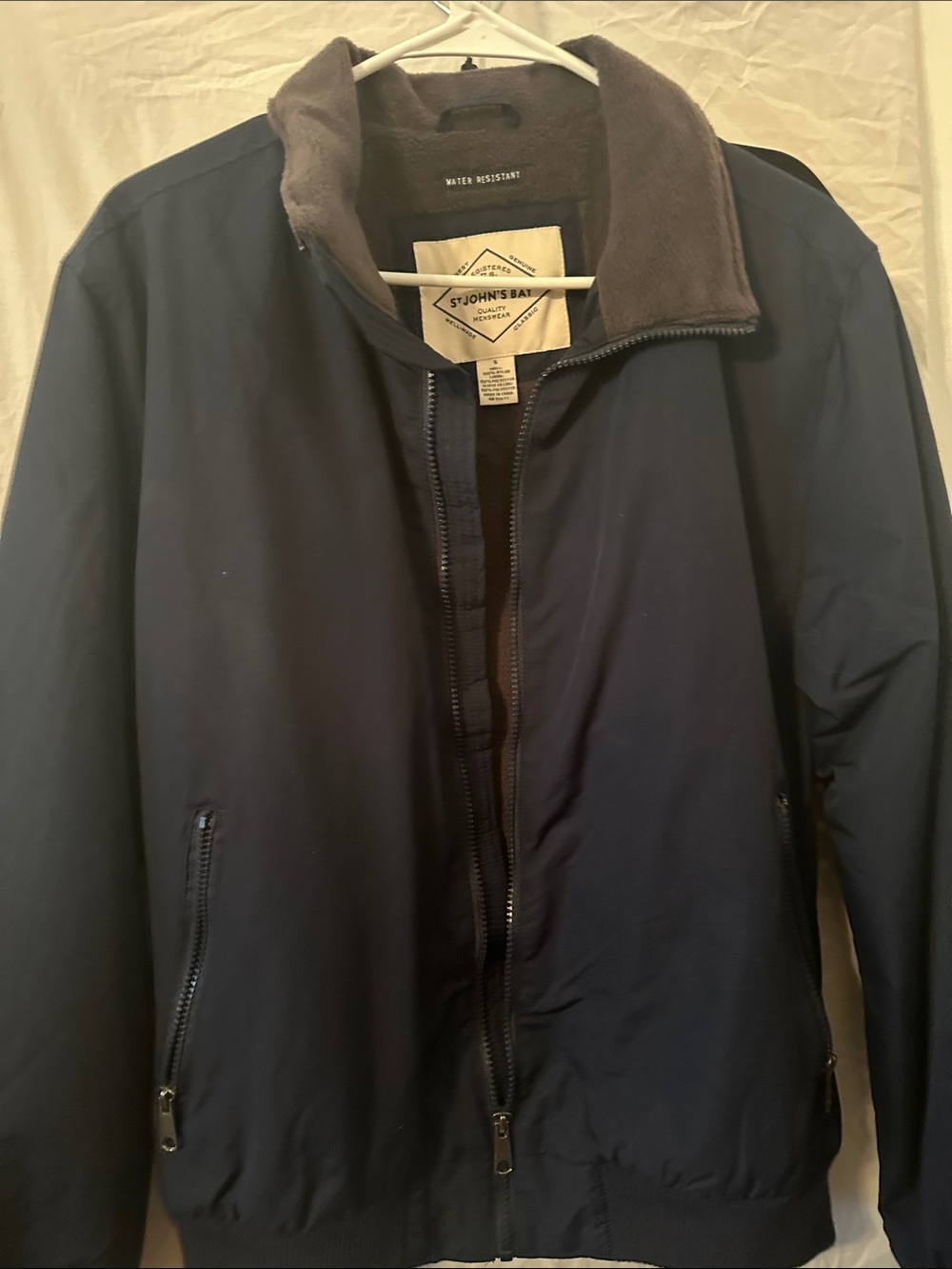 St. John's Bay Navy Bomber Jacket with Brown Collar
